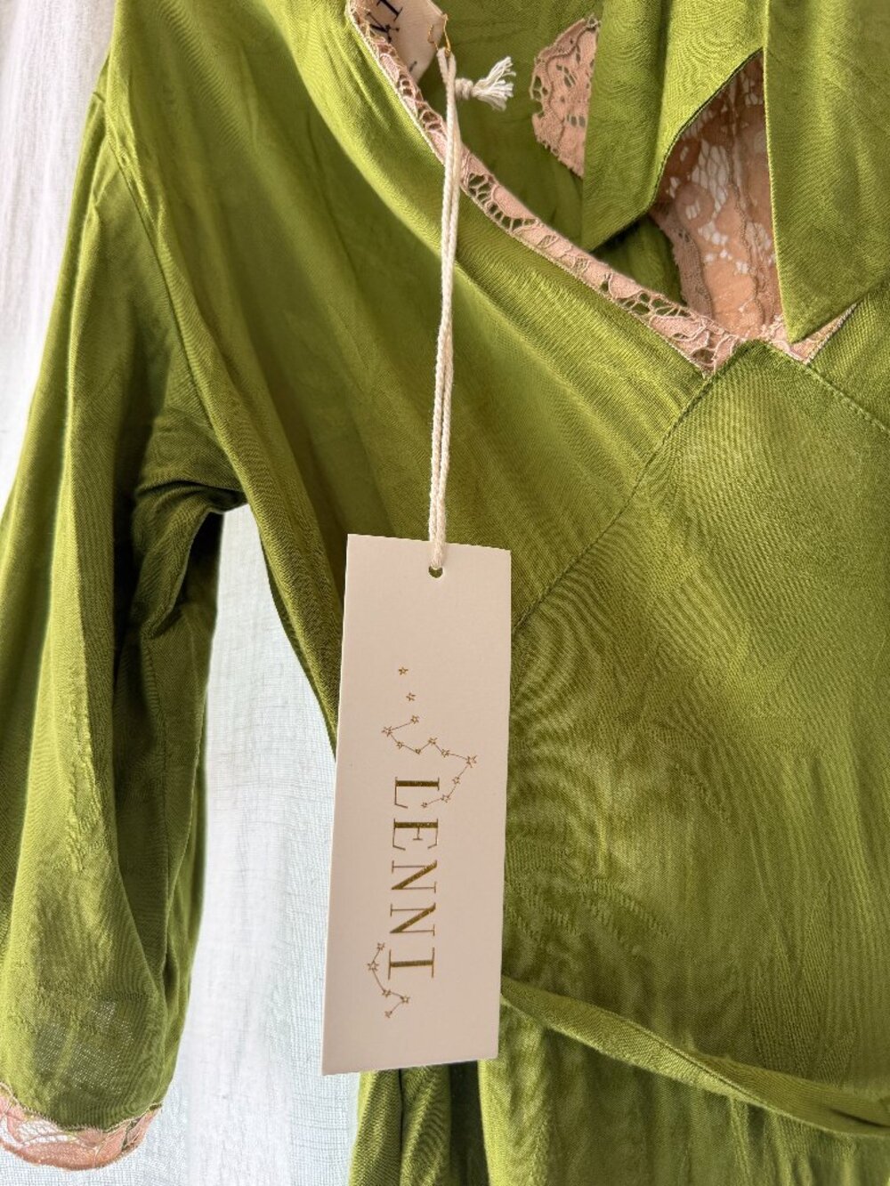 Green silk and lace dress - Lenni Aloe Maxi Dress sz L - Picture 2 of 6